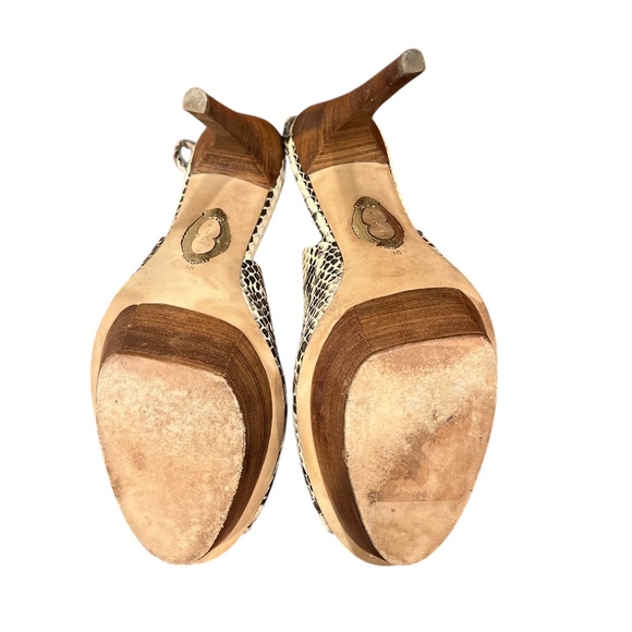 Elie Tahari Cream/Brown Snakeskin Peep Toe Stiletto 7.5 - Picture 7 of 8